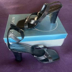 Nine West Black leather Strappy Pumps